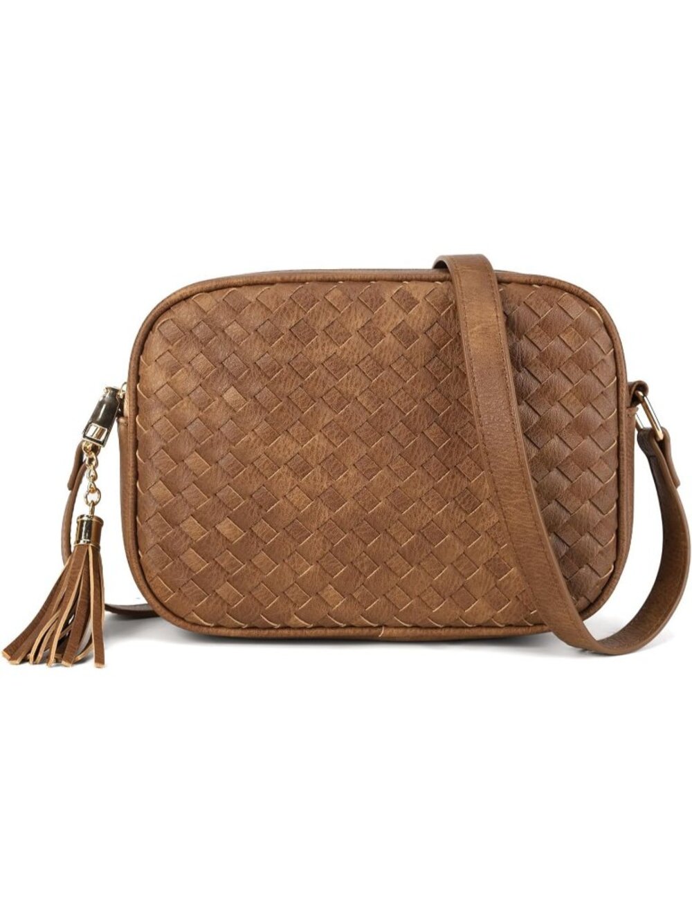 Women's Retro Brown Vegan Leather Woven Small Boho Purse with Large Capacity Bag